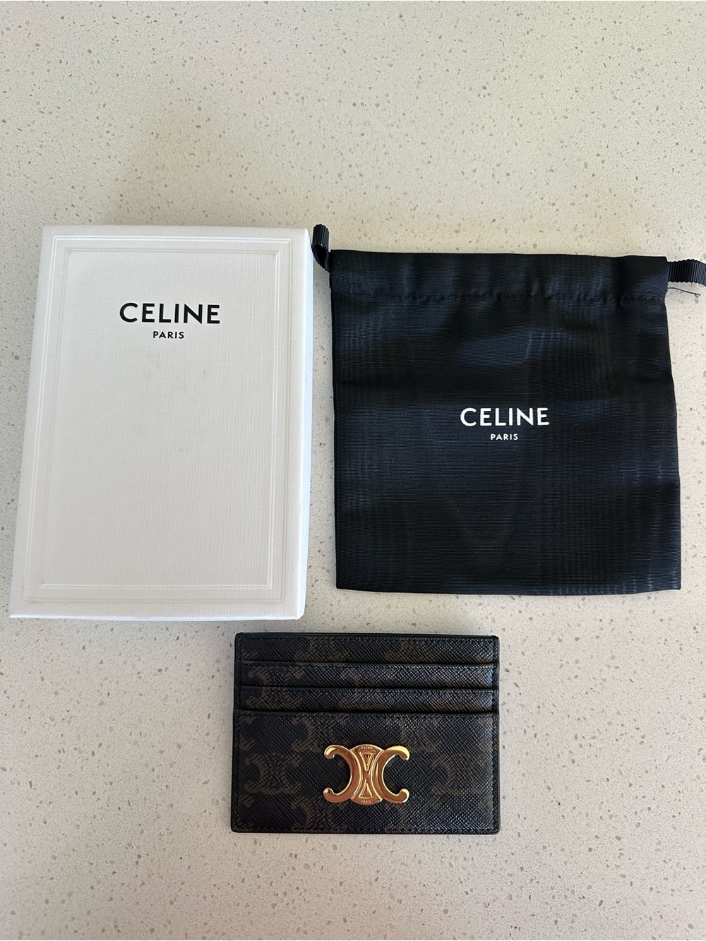 Celine Brown Triomphe Pattern Card Holder with Gold Emblem